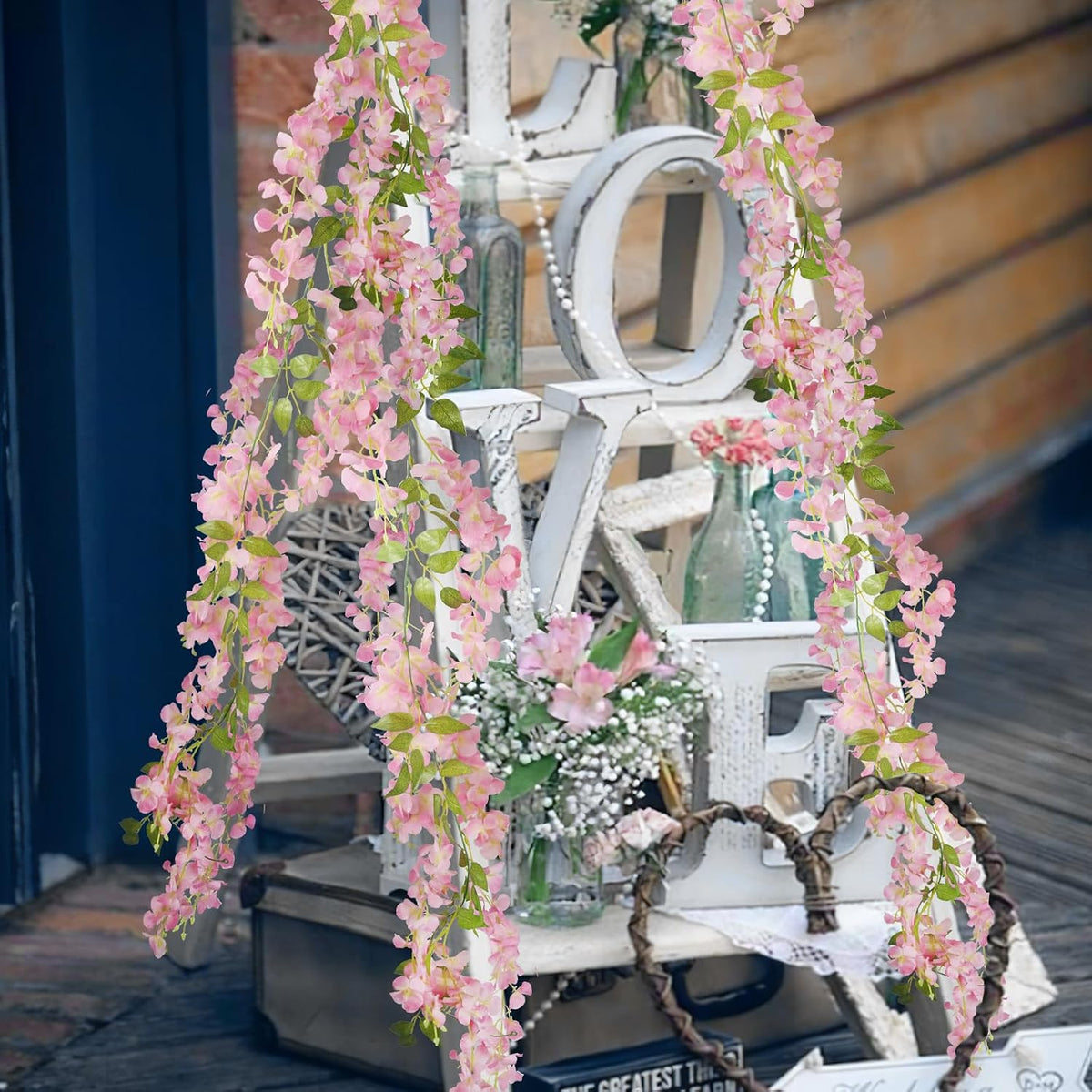 2 Pcs Wisteria Hanging Flowers Wisteria Flowers Vine Garland Wedding Arch Decoration Pink Artificial Wisteria Vines Hanging Flower Vines Silk for Party Garden Home Table Backdrop 6 Feet