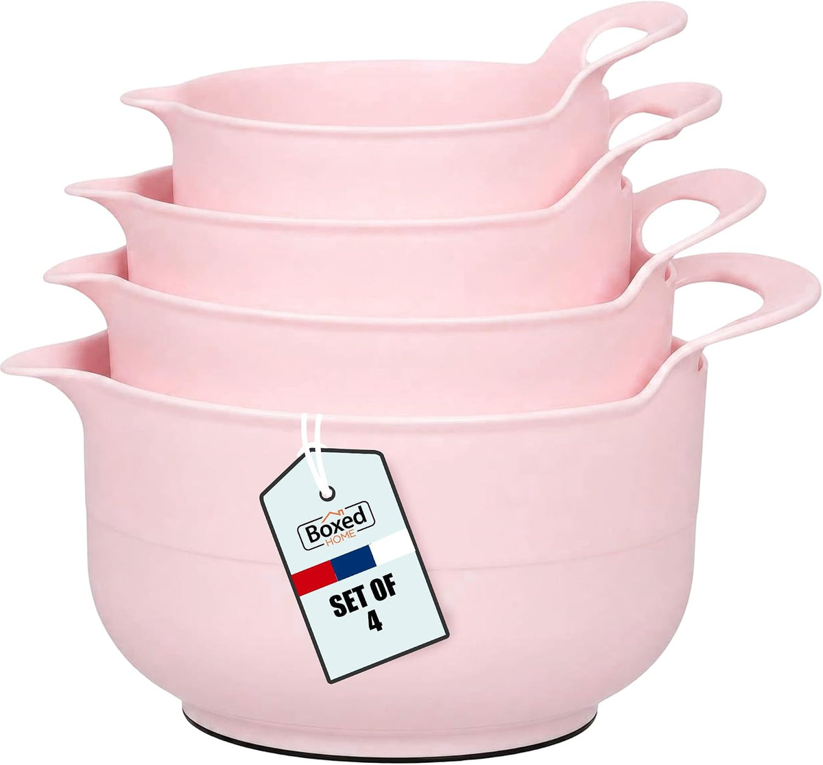 BoxedHome 4 Pack Nesting Mixing Bowl with Pour Spout and Handle, BPA free Microwave & Dishwasher Safe(Pink, 4 Pack with Handle)