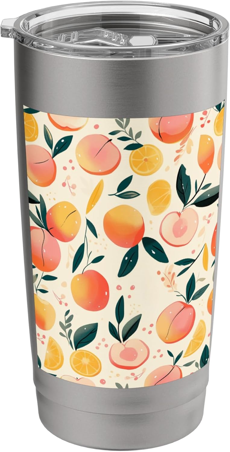 Cute Pattern Art Peach Fruit Stainless Steel Insulated Tumbler