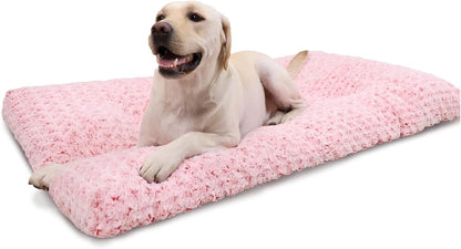 KSIIA Washable Dog Bed Medium Size Dog Crate Bed Plush Pet Mat 35"x23" Pink