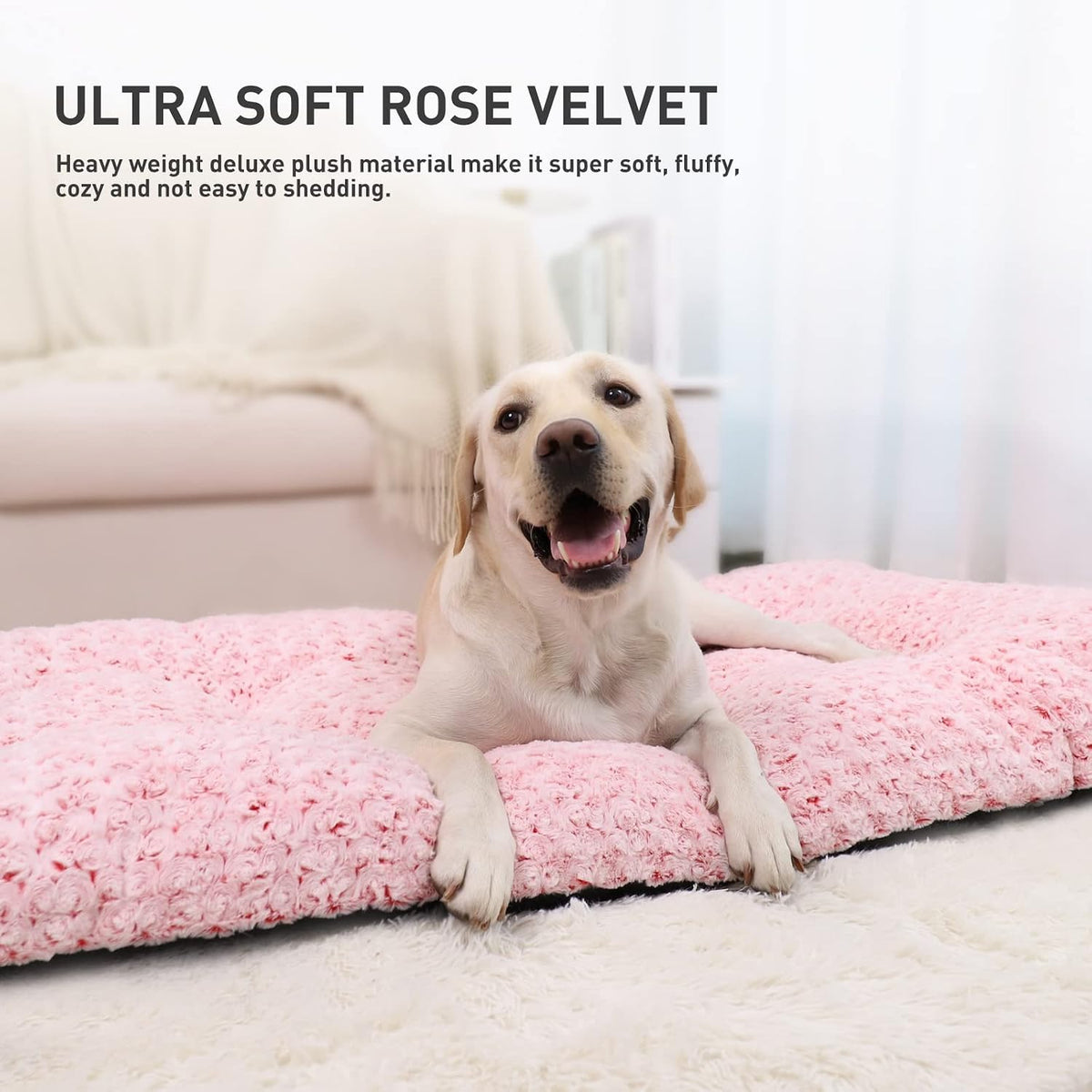 KSIIA Washable Dog Bed Medium Size Dog Crate Bed Plush Pet Mat 35"x23" Pink