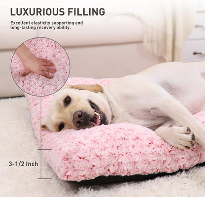 KSIIA Washable Dog Bed Medium Size Dog Crate Bed Plush Pet Mat 35"x23" Pink