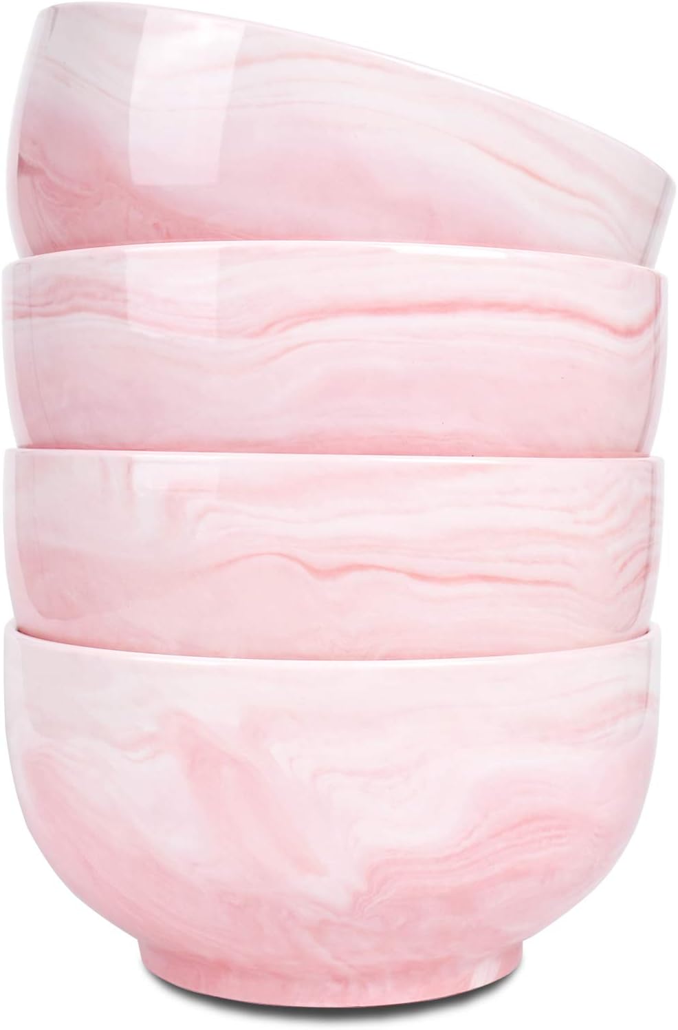 Marbling Ceramic Soup Bowl Set of 4, 33 Oz, Dishwasher and Microwave Safe (33 Oz, A-Pink Marbling)
