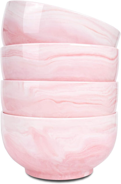Marbling Ceramic Soup Bowl Set of 4, 33 Oz, Dishwasher and Microwave Safe (33 Oz, A-Pink Marbling)
