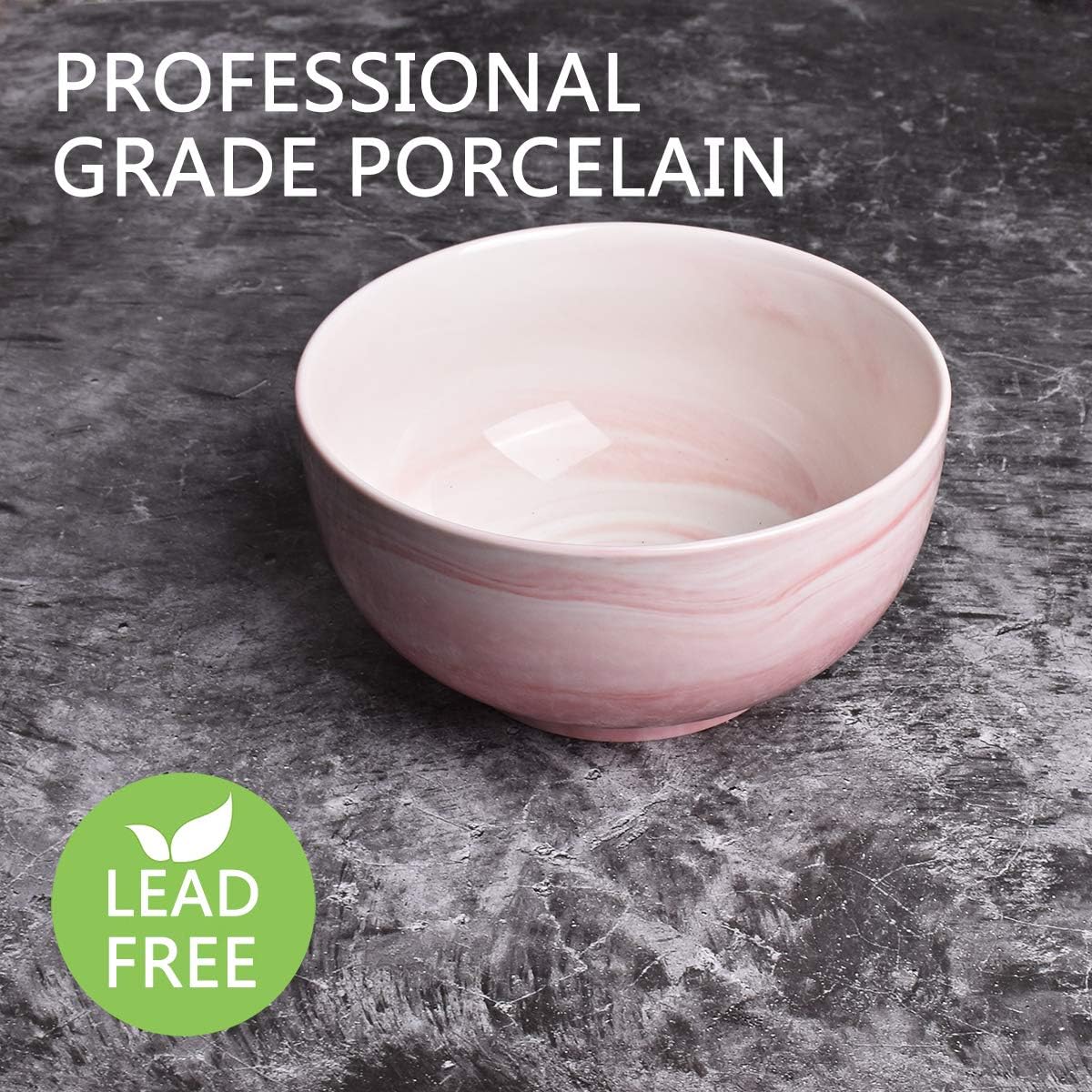Marbling Ceramic Soup Bowl Set of 4, 33 Oz, Dishwasher and Microwave Safe (33 Oz, A-Pink Marbling)