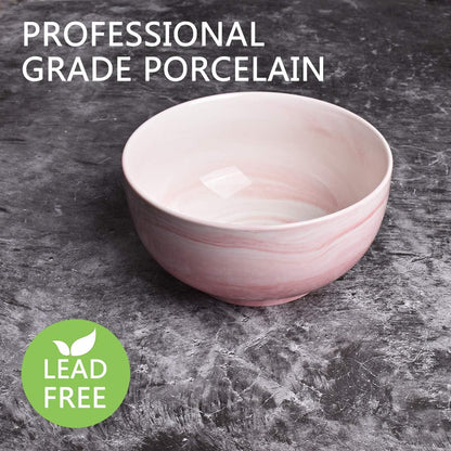 Marbling Ceramic Soup Bowl Set of 4, 33 Oz, Dishwasher and Microwave Safe (33 Oz, A-Pink Marbling)