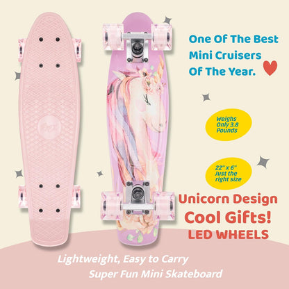 Classic Retro Mini Cruiser Skateboard for Kids, Teens, Adults