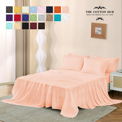 Standard/Queen (21"x32") Size Soft, Cooling Set of 2 Pillow Cases 1000 Thread Count 100% Pure Cotton Pillow Cases, Fits Standard & Queen Size Pillows (Stripe, Peach)