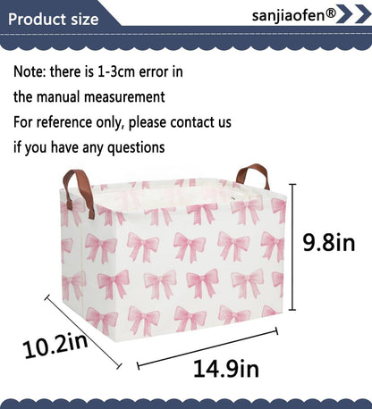 Sanjiaofeng Rectangular Kids Basket Pink Storage Bins,Girls Storage Baskets with Handles.Clothers,Toys,Books,Kid's Gifts Storage. (Pink Bowknot)