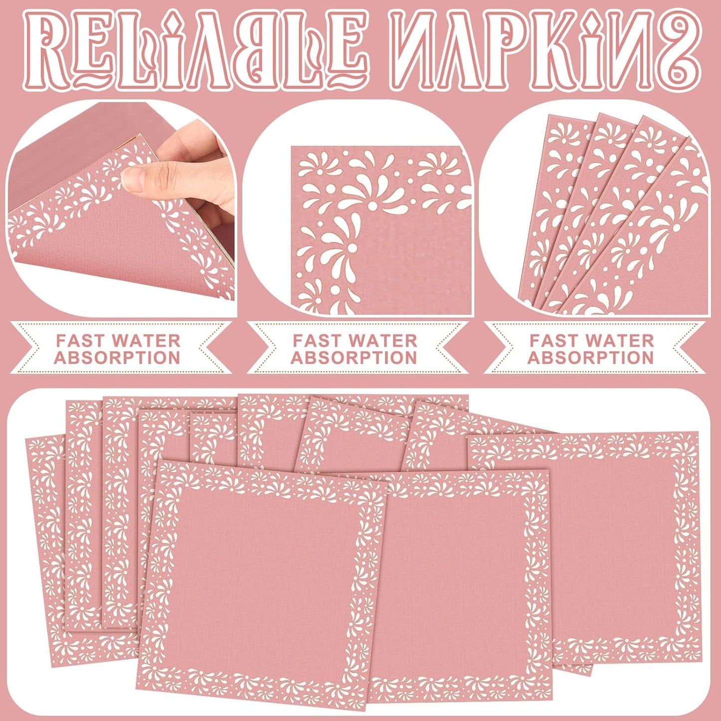AmazingSpark 100 Pcs Mexican Cielito Lindo Disposable Paper Napkins, Brown Clay Floral Cocktail Napkins, Fiesta Party Decorations for Baby Shower, Wedding, Birthday, Cinco De Mayo(Minimalist,Pink)