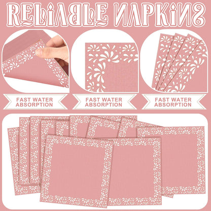 AmazingSpark 100 Pcs Mexican Cielito Lindo Disposable Paper Napkins, Brown Clay Floral Cocktail Napkins, Fiesta Party Decorations for Baby Shower, Wedding, Birthday, Cinco De Mayo(Minimalist,Pink)