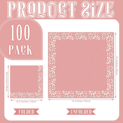 AmazingSpark 100 Pcs Mexican Cielito Lindo Disposable Paper Napkins, Brown Clay Floral Cocktail Napkins, Fiesta Party Decorations for Baby Shower, Wedding, Birthday, Cinco De Mayo(Minimalist,Pink)