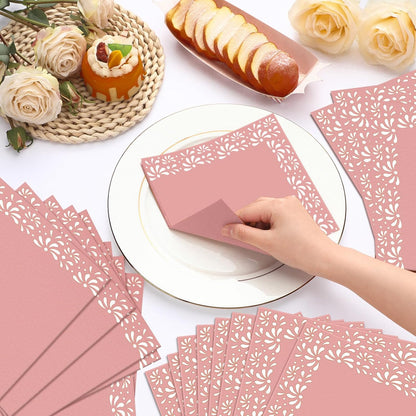 AmazingSpark 100 Pcs Mexican Cielito Lindo Disposable Paper Napkins, Brown Clay Floral Cocktail Napkins, Fiesta Party Decorations for Baby Shower, Wedding, Birthday, Cinco De Mayo(Minimalist,Pink)