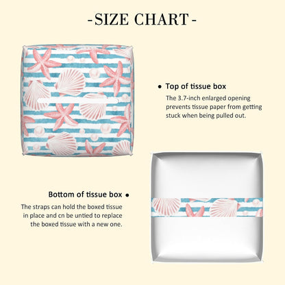 Tissue Box Holder Pink Seashells and Starfish Tissue Box Cover Square Leather Tissue Holder Organizer Portable Decorative Facial Paper Case for Home Office Bathroom Vanity Countertop