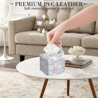 Tissue Box Holder Pink Seashells and Starfish Tissue Box Cover Square Leather Tissue Holder Organizer Portable Decorative Facial Paper Case for Home Office Bathroom Vanity Countertop