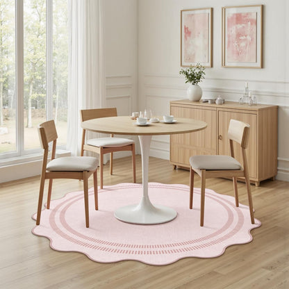 Washable 5ft Area Rugs for Living Room, Solid Pink Non Slip Rugs for Bedroom Girls, Stain Resistant Scalloped Soft Carpet for Nursery Dorm Dining Room