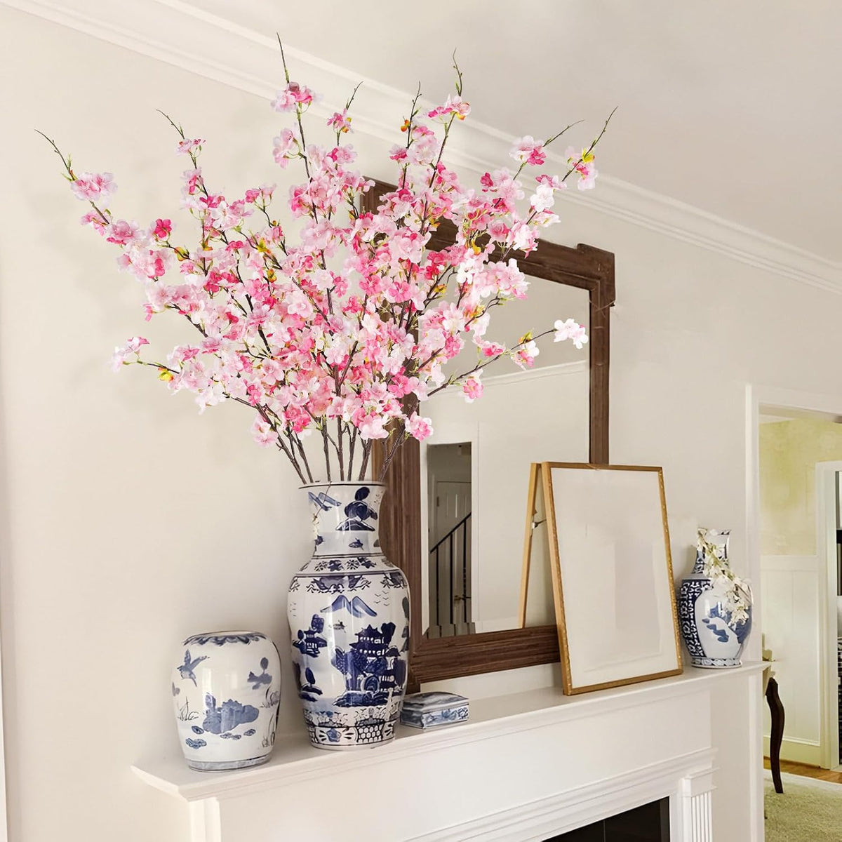8 Pcs Artificial Cherry Blossom Flowers 40" Faux Silk Cherry Blossom Stems Fake Real Touch Peach Branches for Wedding Home Garden Japanese Decor Pink