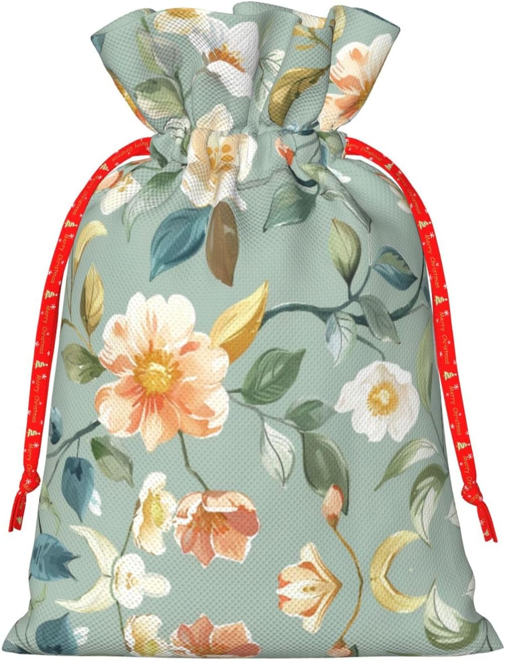 Gentle Peach White Vines Print Drawstring Gift Bags Various Sizes Perfect For Gifts Bulk Plastic Packaging Bags