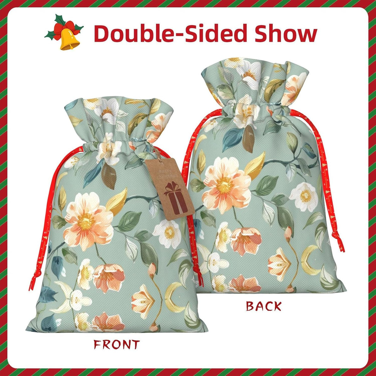 Gentle Peach White Vines Print Drawstring Gift Bags Various Sizes Perfect For Gifts Bulk Plastic Packaging Bags