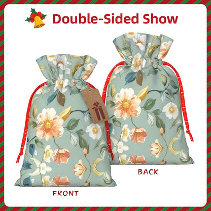 Gentle Peach White Vines Print Drawstring Gift Bags Various Sizes Perfect For Gifts Bulk Plastic Packaging Bags