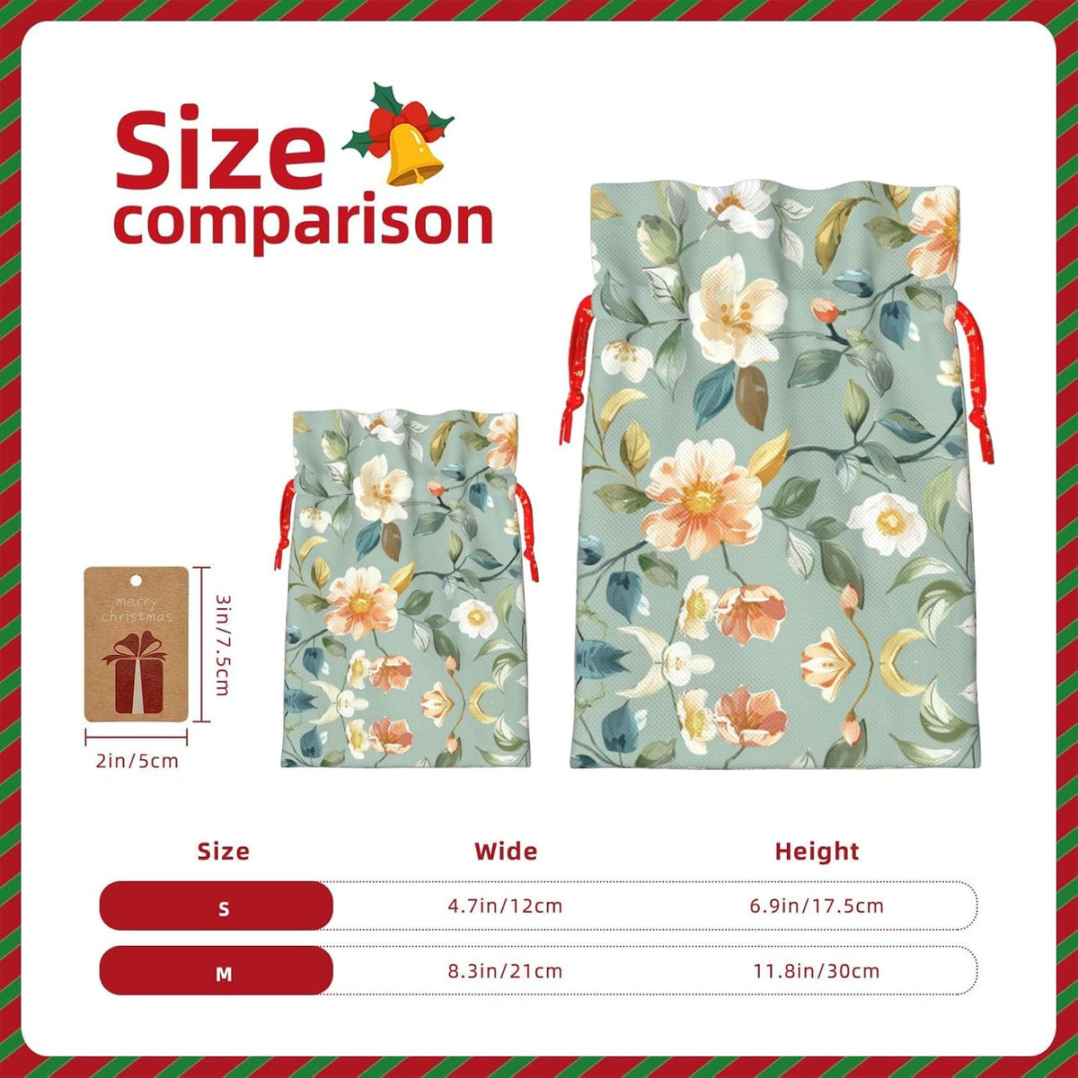Gentle Peach White Vines Print Drawstring Gift Bags Various Sizes Perfect For Gifts Bulk Plastic Packaging Bags