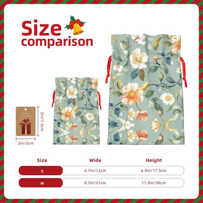 Gentle Peach White Vines Print Drawstring Gift Bags Various Sizes Perfect For Gifts Bulk Plastic Packaging Bags
