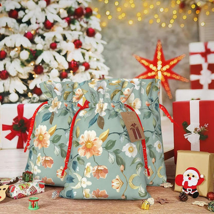 Gentle Peach White Vines Print Drawstring Gift Bags Various Sizes Perfect For Gifts Bulk Plastic Packaging Bags