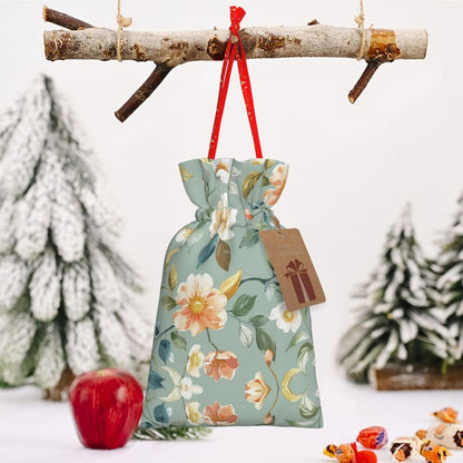 Gentle Peach White Vines Print Drawstring Gift Bags Various Sizes Perfect For Gifts Bulk Plastic Packaging Bags