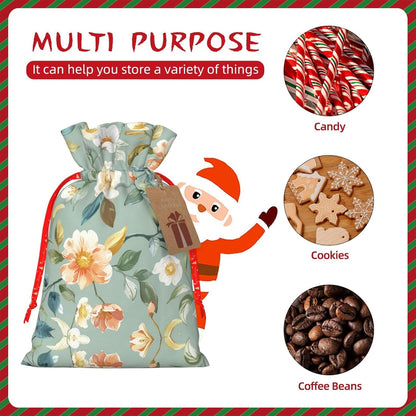 Gentle Peach White Vines Print Drawstring Gift Bags Various Sizes Perfect For Gifts Bulk Plastic Packaging Bags