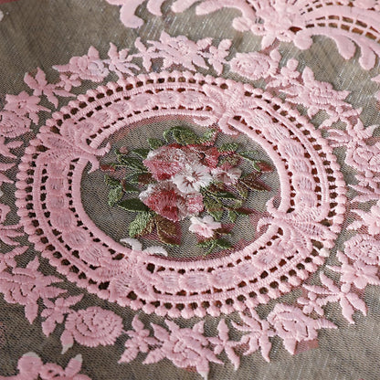 Embroidered Placemats Set of 4, Retro Handmand Place Mats Vintage Cup Vase Table Mat for Dining Table Kitchen Party -Pink, 4PCS