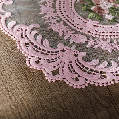 Embroidered Placemats Set of 4, Retro Handmand Place Mats Vintage Cup Vase Table Mat for Dining Table Kitchen Party -Pink, 4PCS