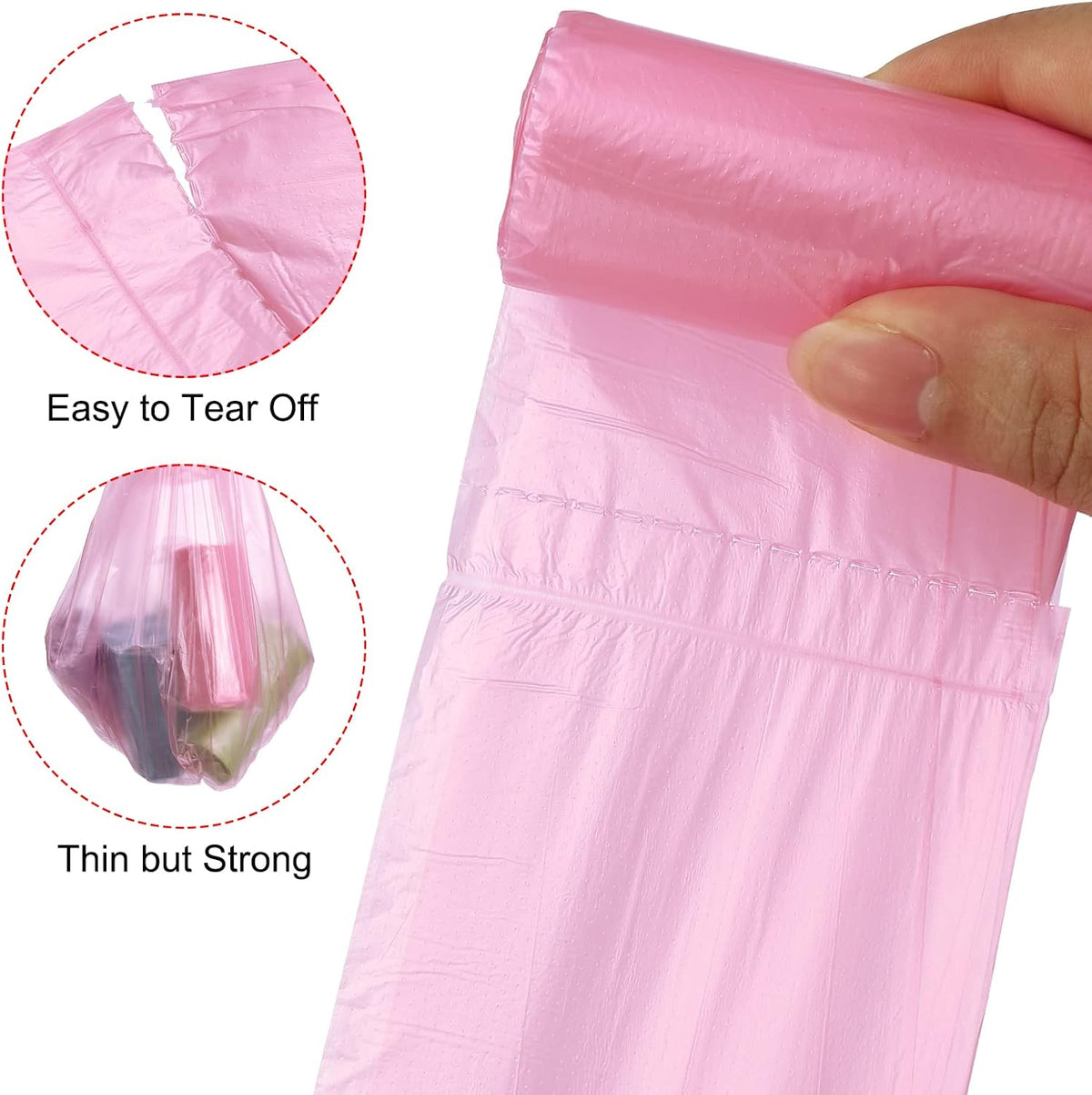 Small Trash Bags 0.5 Gallon Garbage Bags for Desktop Mini Trash Can, Pink, 8 Rolls / 240 Counts