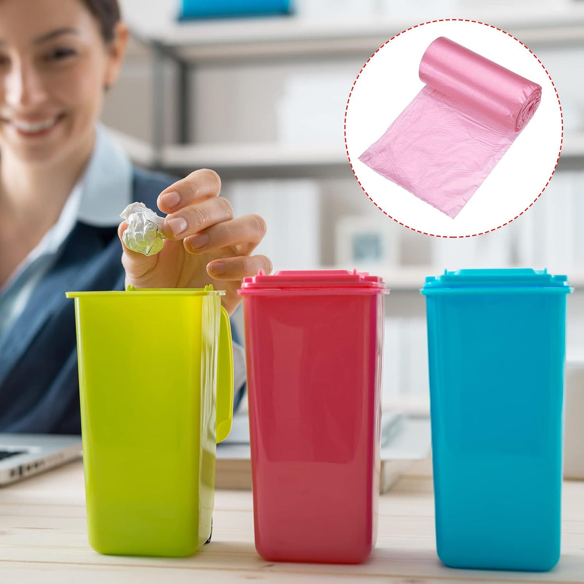 Small Trash Bags 0.5 Gallon Garbage Bags for Desktop Mini Trash Can, Pink, 8 Rolls / 240 Counts