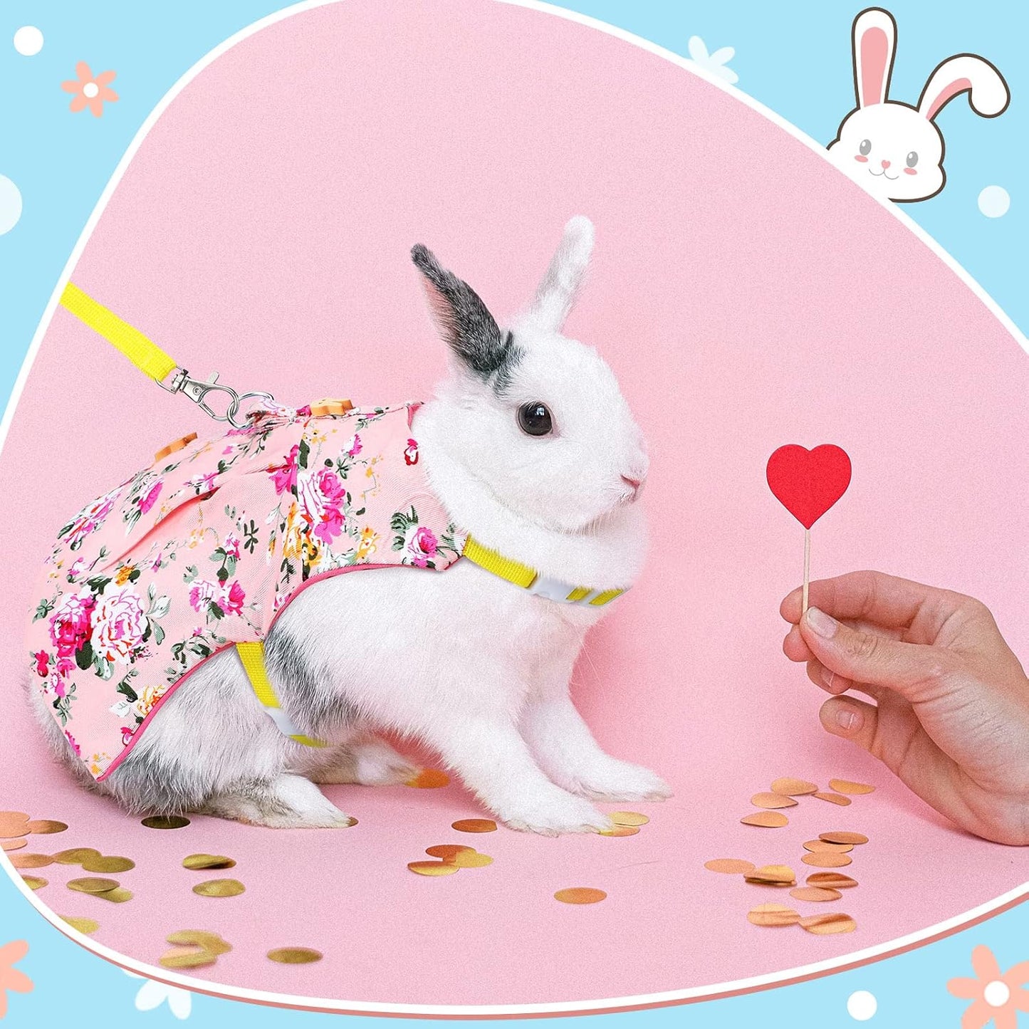 3 Sets Rabbit Bunny Harness and Leash Gift, Cute Bunny Clothes for Rabbits Dress Costume Walking Harness Escape Proof Pet Supply for Hedgehog Ferret Squirrel(Pink Flower, Blue Flower, Daisy)