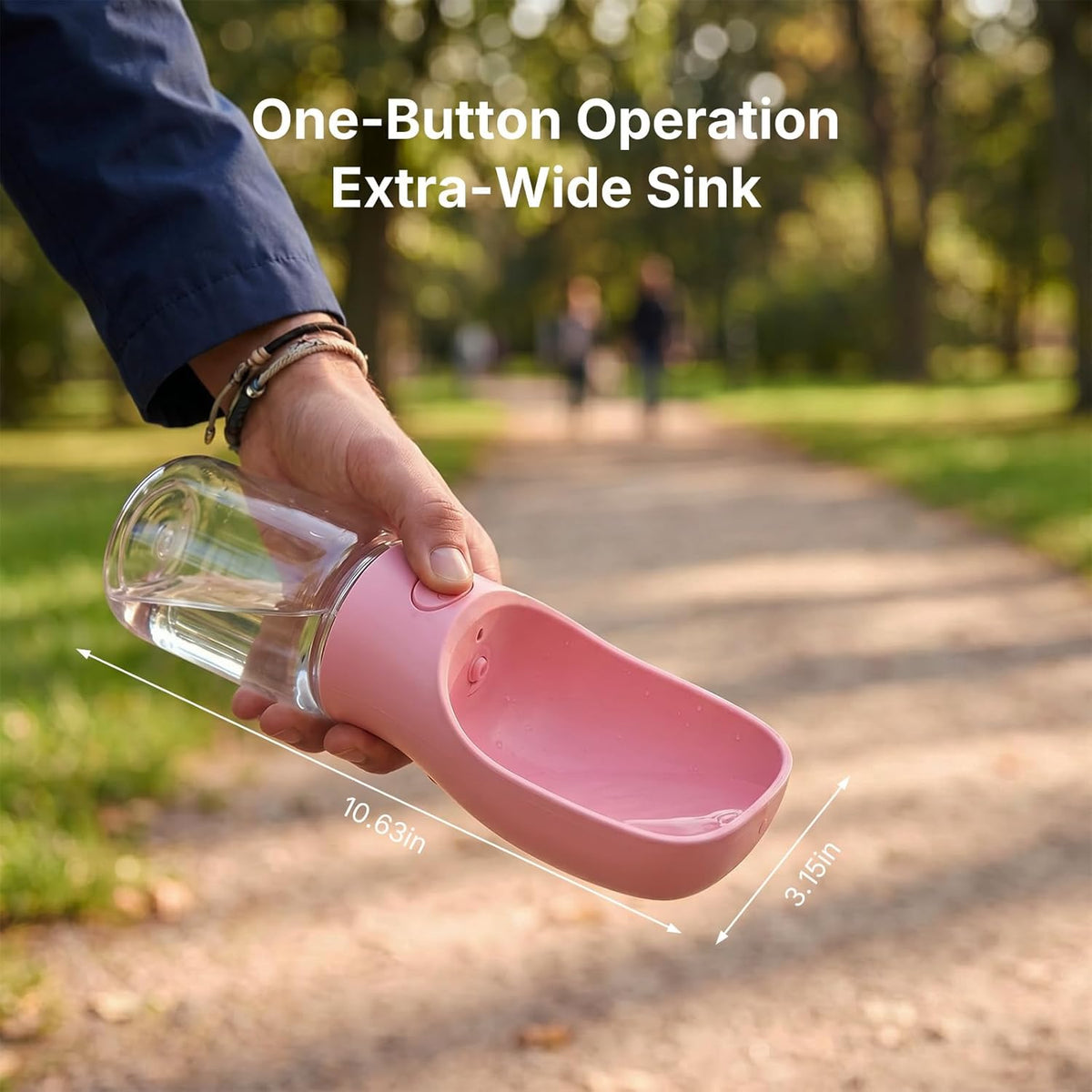 Foldable Dog Water Bottle, Leak Proof Portable Pet Water Dispenser for Dogs and Cats, One-Hand Travel Water Bottle for Walking Hiking Outdoor Use (350ml, Pink)