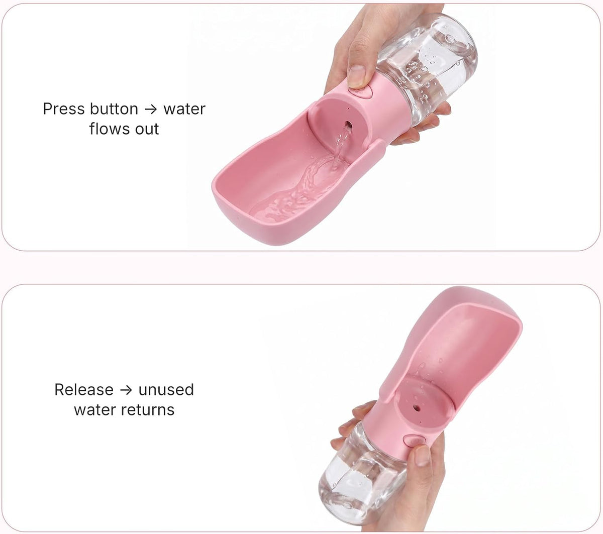 Foldable Dog Water Bottle, Leak Proof Portable Pet Water Dispenser for Dogs and Cats, One-Hand Travel Water Bottle for Walking Hiking Outdoor Use (350ml, Pink)