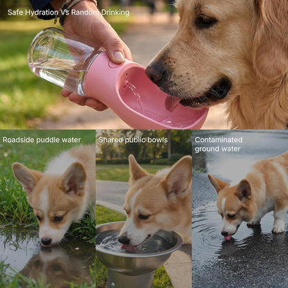 Foldable Dog Water Bottle, Leak Proof Portable Pet Water Dispenser for Dogs and Cats, One-Hand Travel Water Bottle for Walking Hiking Outdoor Use (350ml, Pink)