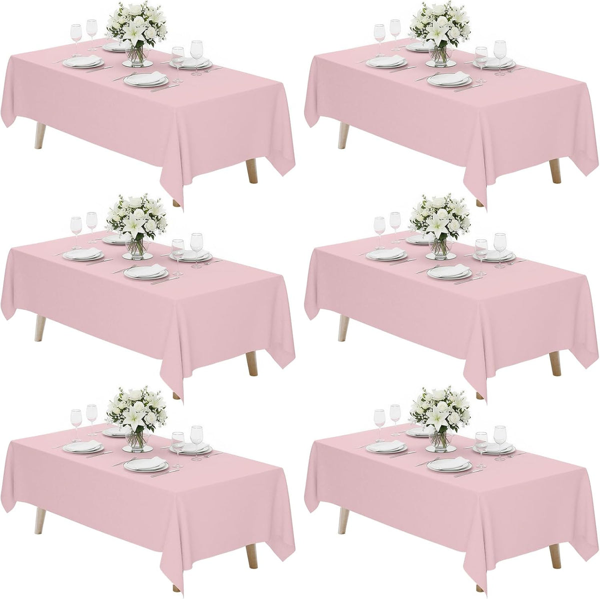 6 Pack 70 x 120 Inch Tablecloths Rectangle Pink Table Cover