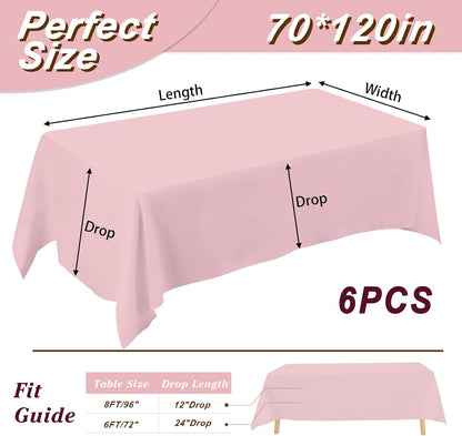 6 Pack 70 x 120 Inch Tablecloths Rectangle Pink Table Cover