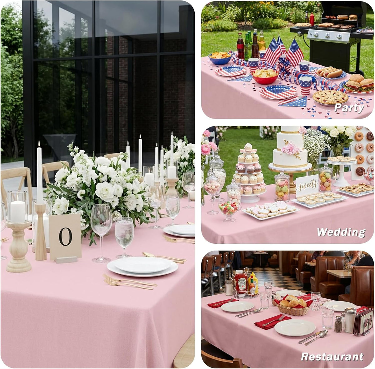 6 Pack 70 x 120 Inch Tablecloths Rectangle Pink Table Cover