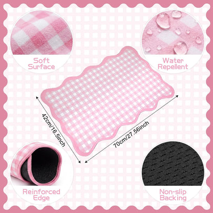 Pink and White Small Scalloped Plaid Rug 1.4x2.3ft Buffalo Checkered Mat
