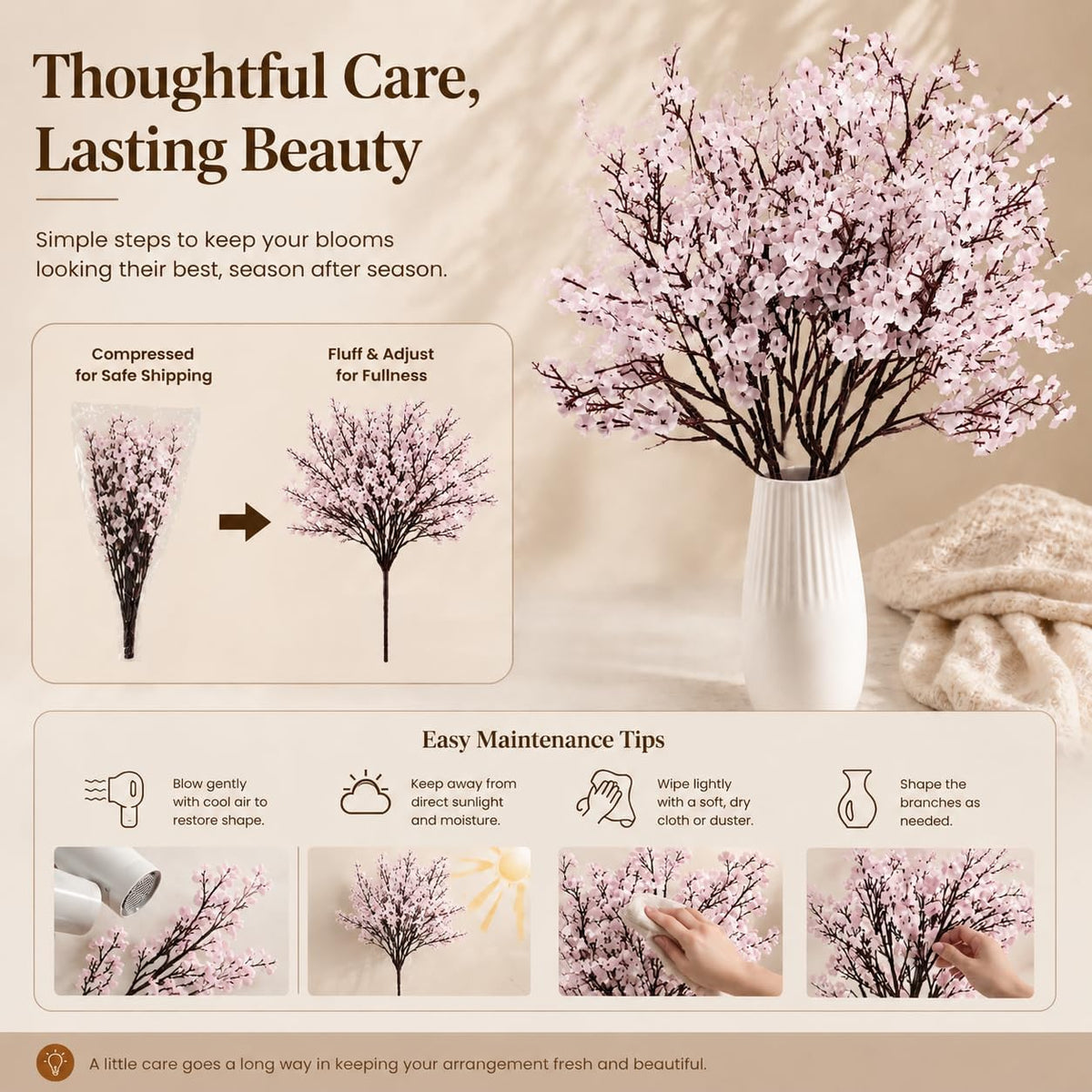 6 Bundles Artificial Light Pink Baby’s Breath Flowers