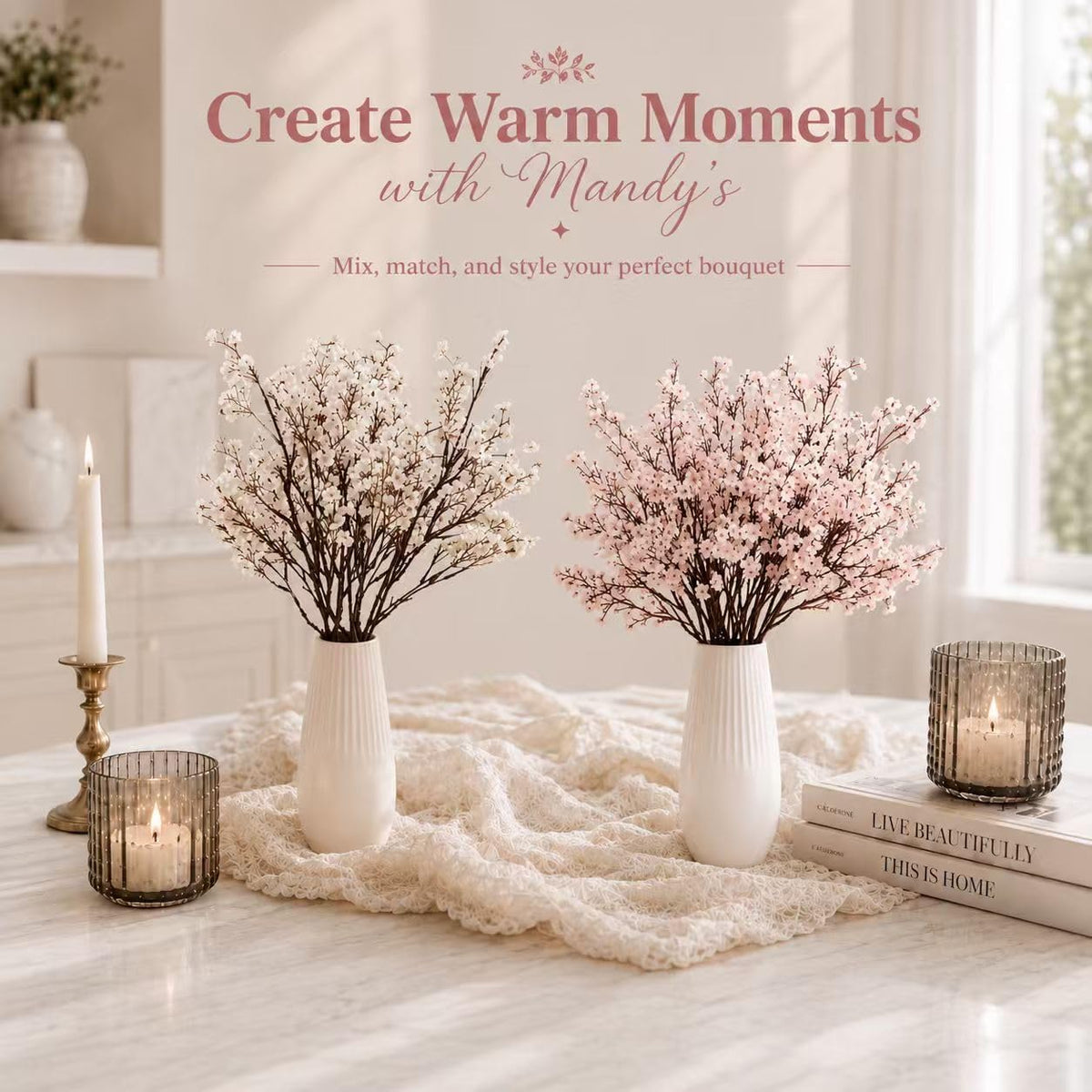 6 Bundles Artificial Light Pink Baby’s Breath Flowers