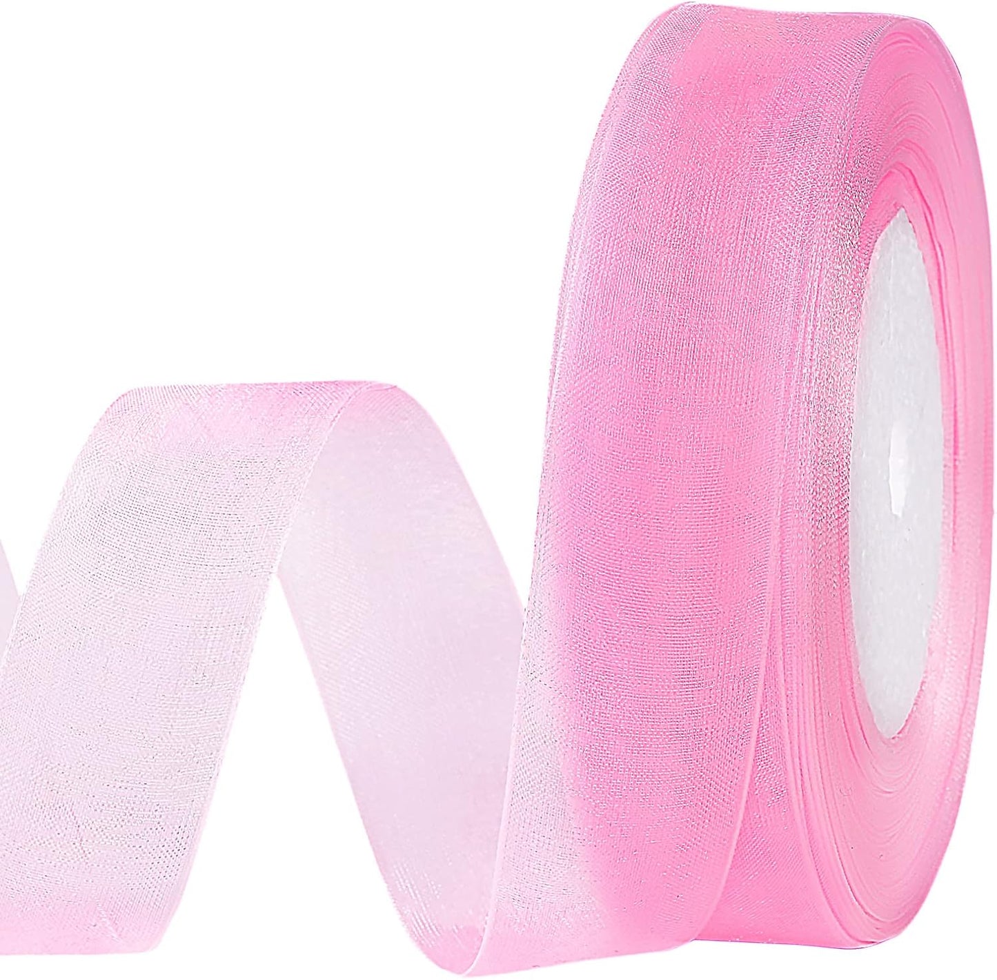 50yd 1-inch Premium Quality Shimmer Sheer Organza Ribbon-Pure Color (Pink)