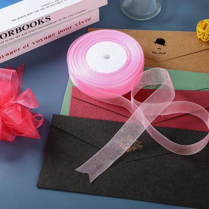 50yd 1-inch Premium Quality Shimmer Sheer Organza Ribbon-Pure Color (Pink)