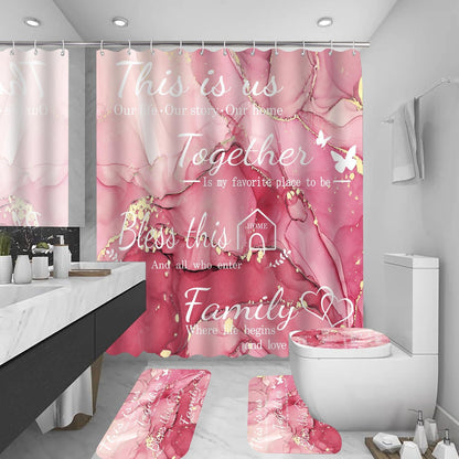 4Pcs Family Marble Shower Curtain Sets with Rugs