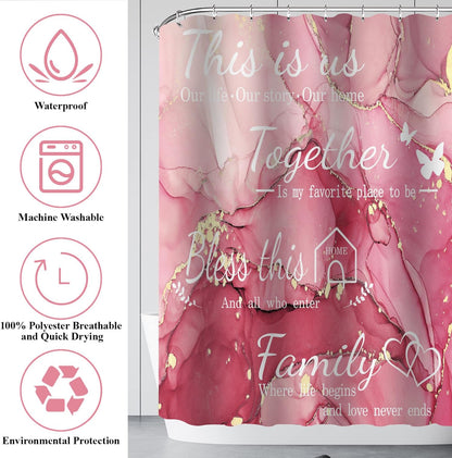4Pcs Family Marble Shower Curtain Sets with Rugs