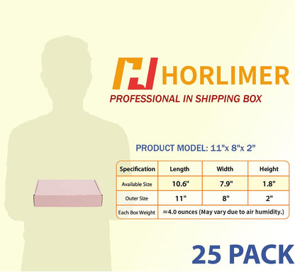 11x8x2 inches Shipping Boxes Set of 25, Pink Corrugated Cardboard Gift Box for Packing, Mailing, Small Business