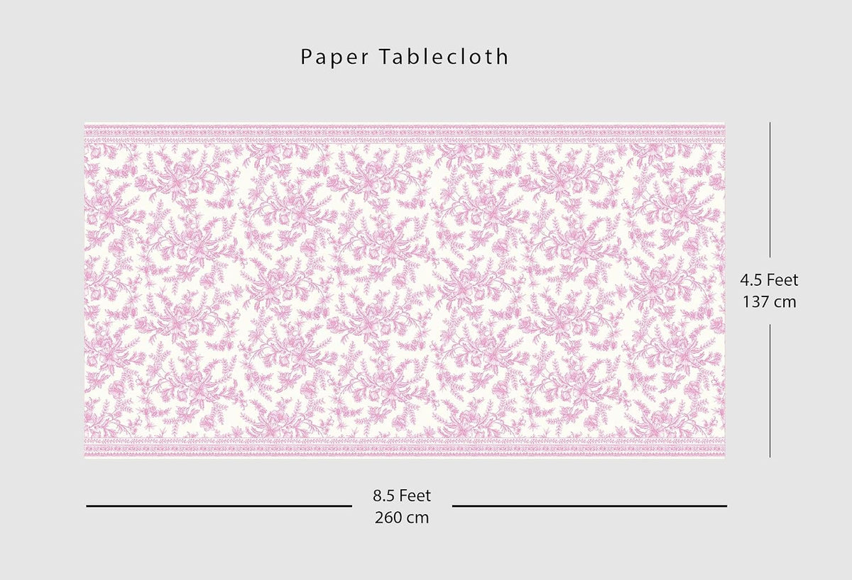 Pink Toile Paper Tablecloth | Rectangle Tablecloth/Table Cover for Bridal and Baby Shower, Tea Party, Garden Party, Birthday | 8.5' by 4.5' Table Cloth Rectangle Table