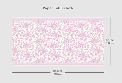 Pink Toile Paper Tablecloth | Rectangle Tablecloth/Table Cover for Bridal and Baby Shower, Tea Party, Garden Party, Birthday | 8.5' by 4.5' Table Cloth Rectangle Table